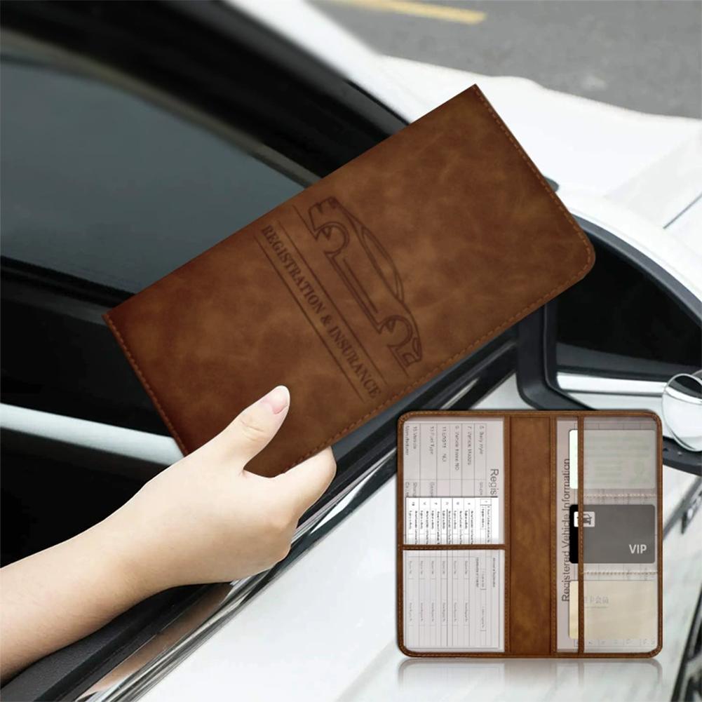 Document Holder Stand - PU Leather Car Registration Insurance Card