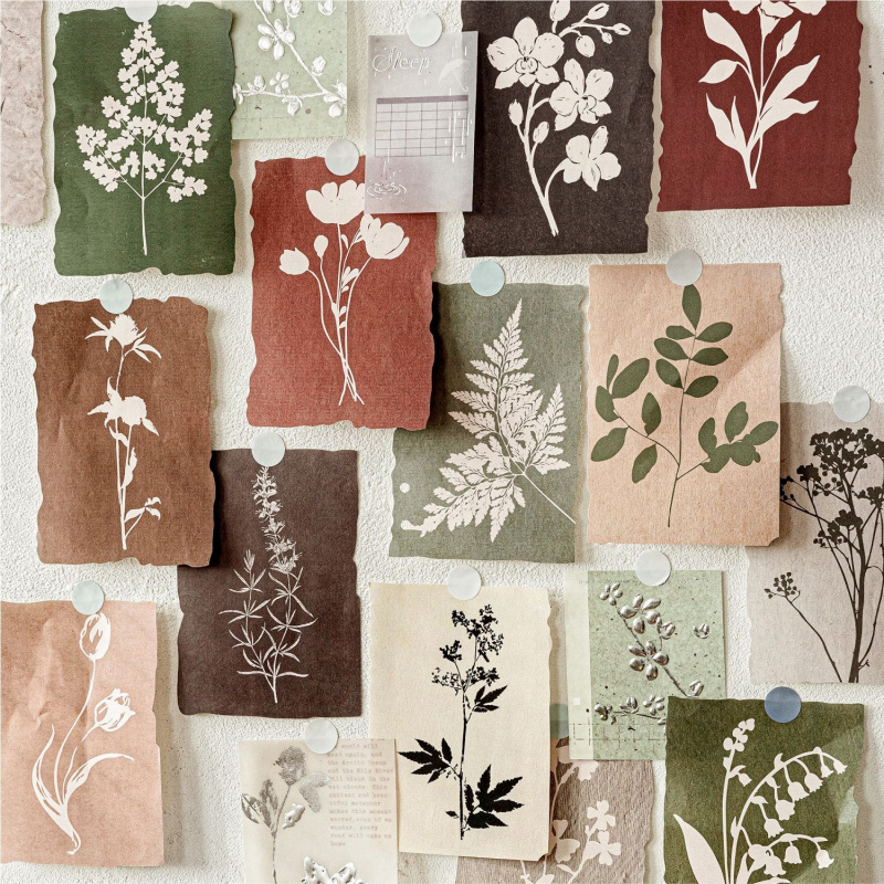 Home Office Layout - 20 Sheets Floral Silhouette Material Paper,