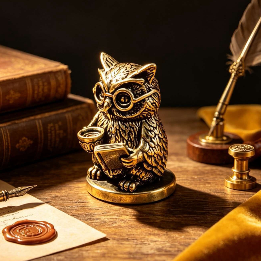 Home Office Logo - Vintage Brass Owl Figurine for Reading
